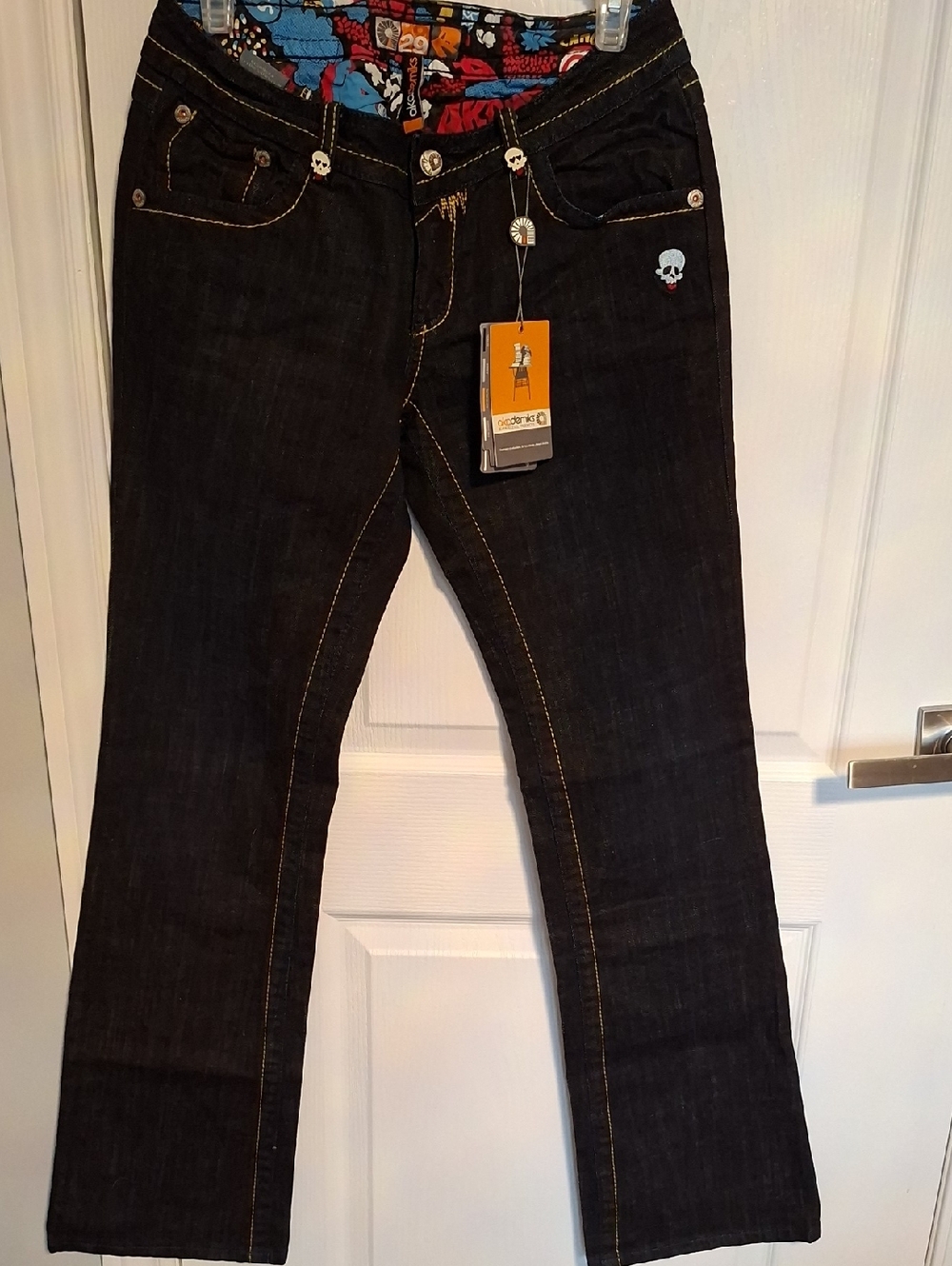 LAkademiks Blue Bootcut Jeans with Skull Accent